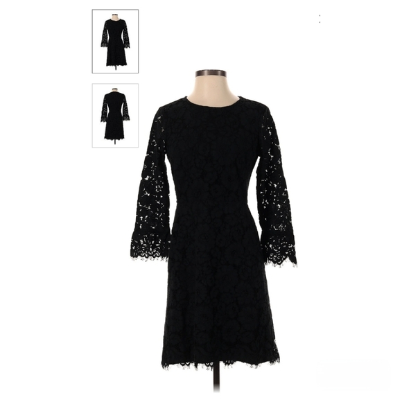 Ann Taylor Black Velvet Damask Dress - Size 0 - Picture 2 of 12